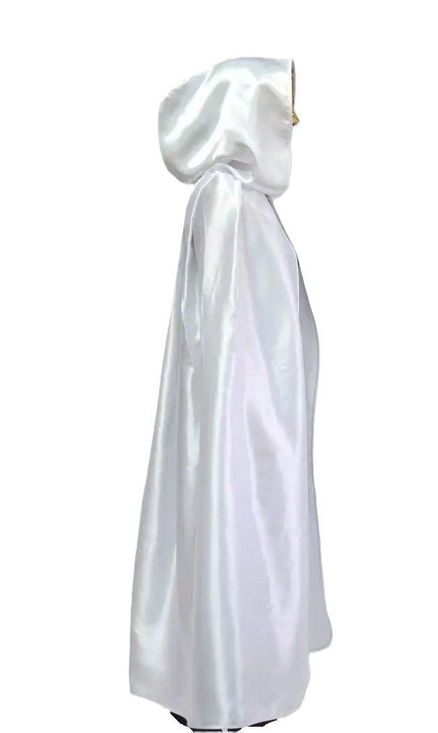картинка Белая атласная накидка с капюшоном от магазина Одежда+
