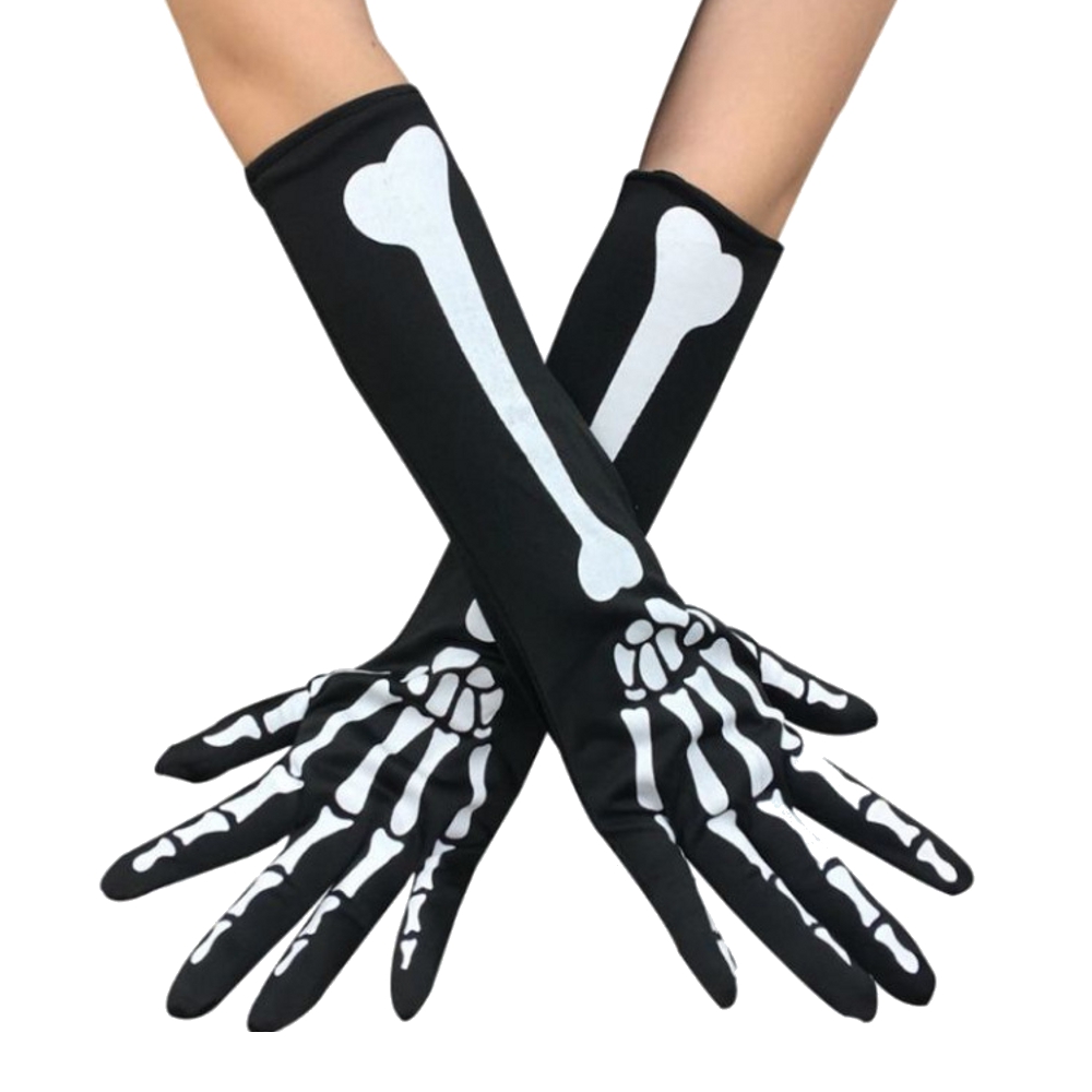 картинка Чёрные перчатки с принтом «Скелет» от магазина Одежда+