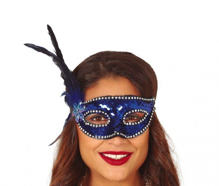 картинка Синяя венецианская маска с перьями от магазина Одежда+