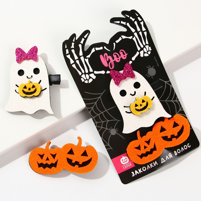 картинка Заколки на Хэллоуин «Привидение и тыквы» от магазина Одежда+