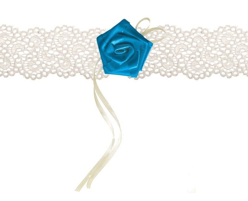 картинка Кремовая кружевная подвязка с бирюзовой розочкой от магазина Одежда+