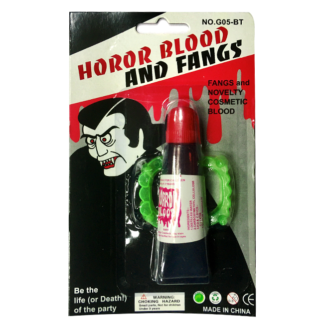 картинка Зубы вампира детские в наборе с кровью от магазина Одежда+