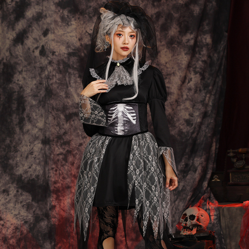 картинка Черный костюм скелета на Хэллоуин для девушки от магазина Одежда+