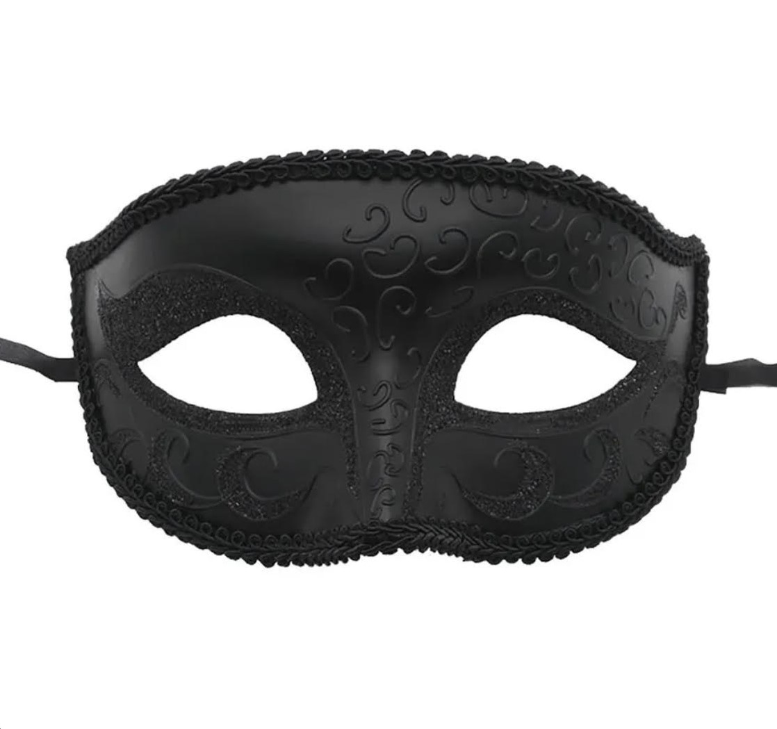 картинка Черная полумаска с узорами и блестками от магазина Одежда+