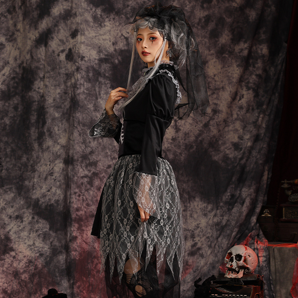 картинка Черный костюм скелета на Хэллоуин для девушки от магазина Одежда+