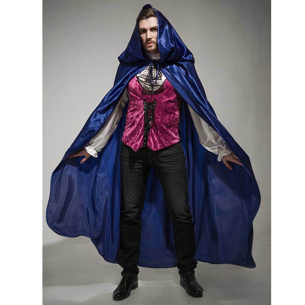 картинка Синяя атласная накидка с капюшоном от магазина Одежда+