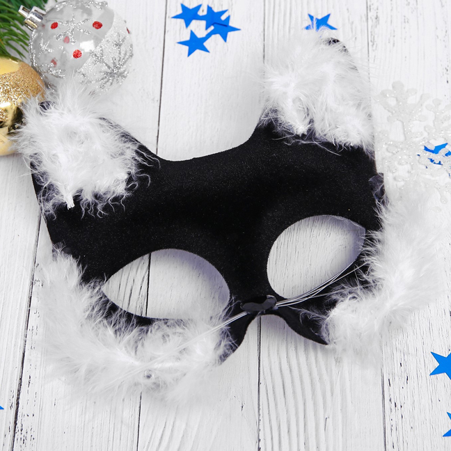 картинка Маска кошки чёрная велюровая с пухом от магазина Одежда+