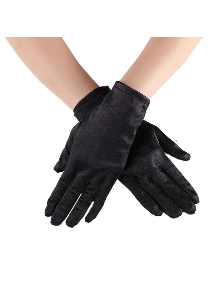 картинка Черные короткие шелковые перчатки от магазина Одежда+