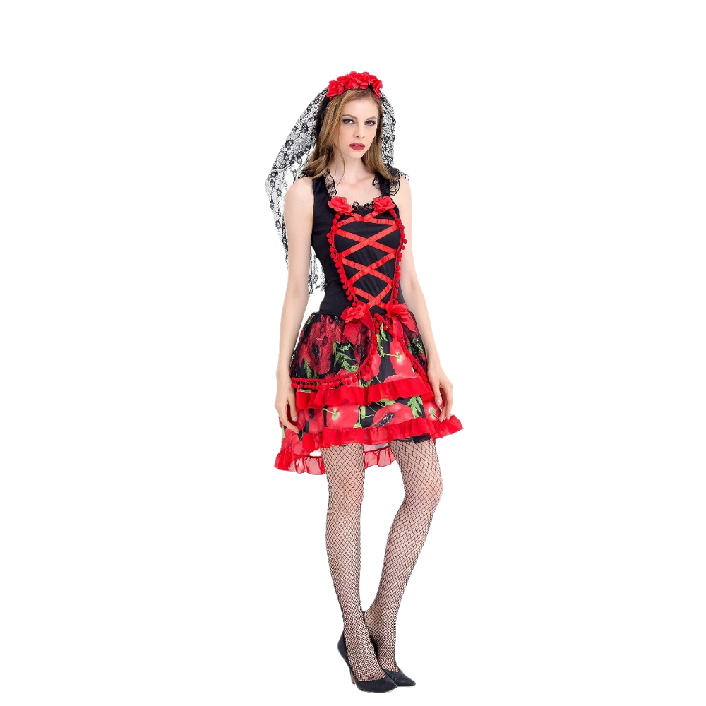 картинка Женский костюм «Красная роза» на День мёртвых от магазина Одежда+