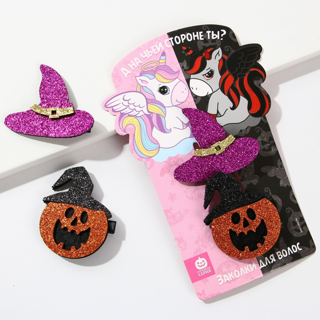 картинка Заколки на Хэллоуин «Шляпа ведьмы и тыква» от магазина Одежда+