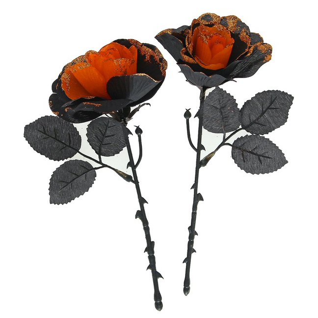 картинка Искусственные розы черно-оранжевые 2 шт от магазина Одежда+
