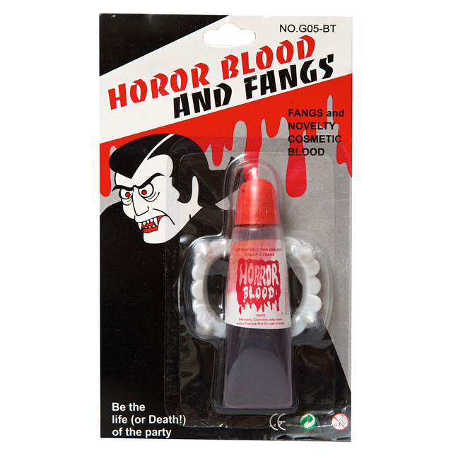 картинка Зубы вампира детские в наборе с кровью от магазина Одежда+