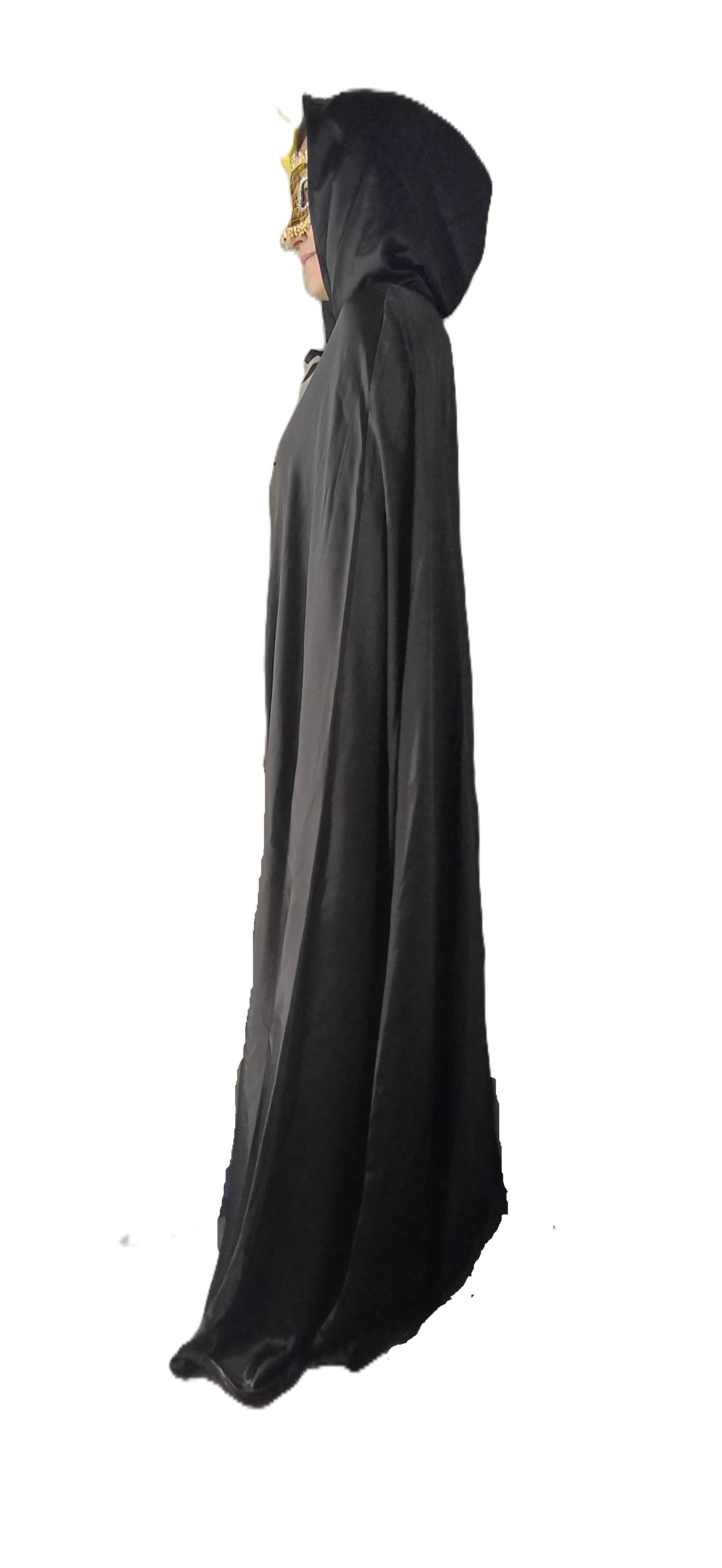 картинка Новогодняя накидка - черный атласный плащ с капюшоном от магазина Одежда+