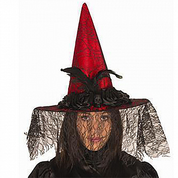 Красная шляпа ведьмы с вуалью