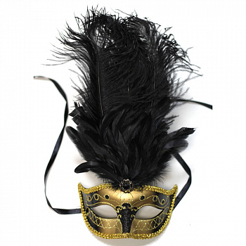 Золотая венецианская маска с пером 