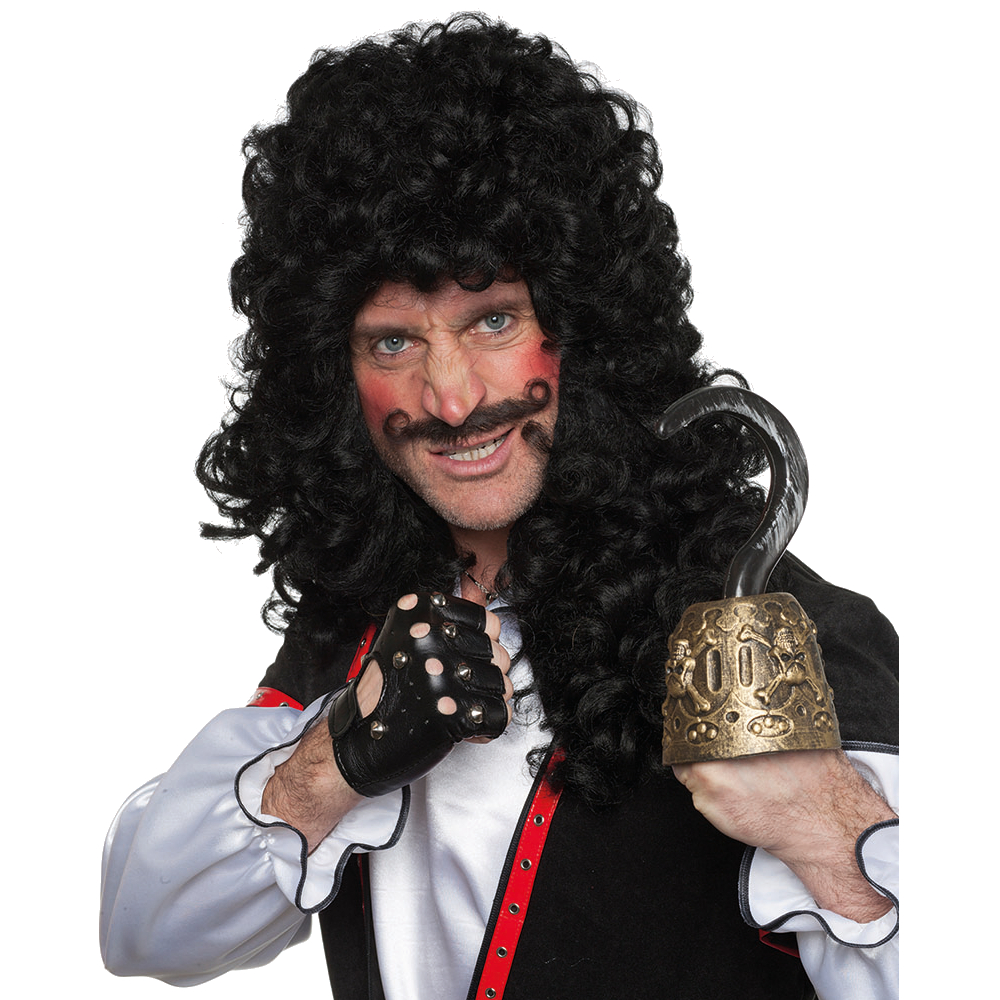 Чёрный кудрявый парик пирата «Капитан Крюк» с усами и бородой