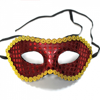 Красная венецианская маска «Коломбина» с пайетками 