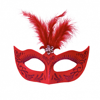 Венецианская маска красная с пером 