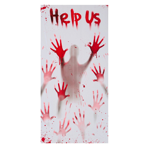 Кровавая декорация «Help us» на Хэллоуин