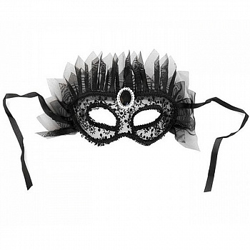 Венецианская маска чёрная с оборками 