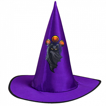Фиолетовая шляпа ведьмы с летучей мышью