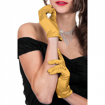 Золотые сатиновые женские перчатки