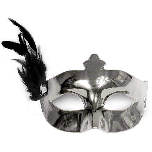 Серебряная маска с пером и аппликацией 