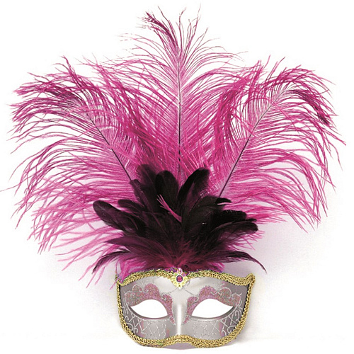 Розовая венецианская маска с перьями