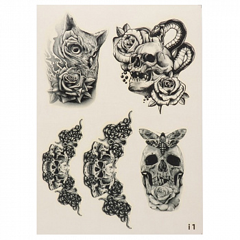 Татуировки переводные «Сова и черепа»