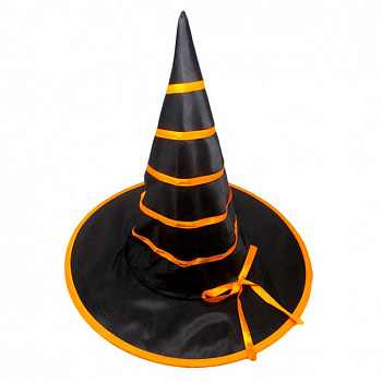 Черная шляпа ведьмы с оранжевой лентой