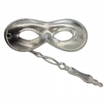 Серебряная венецианская маска с ручкой 