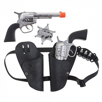 Набор ковбоя: 2 револьвера с кобурой, 3 пули, значок шерифа, пояс