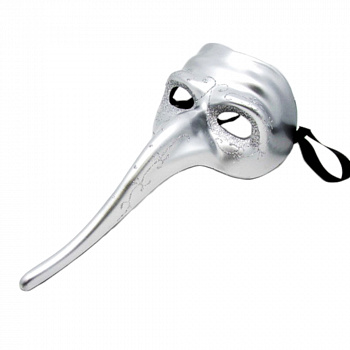 Серебряная венецианская маска с длинным носом 