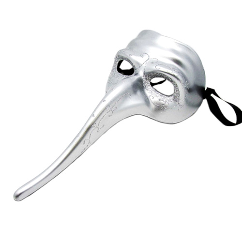 Серебряная венецианская маска с длинным носом 