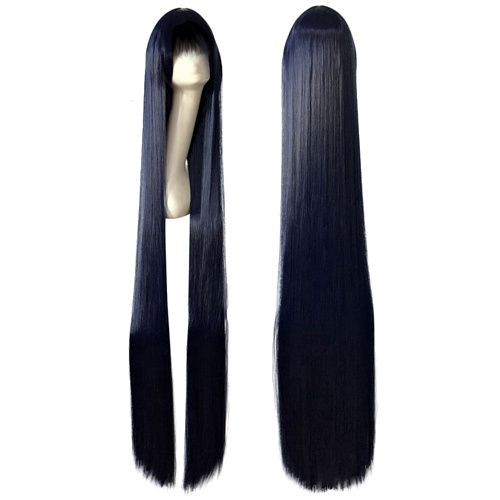 Черный длинный парик с челкой (150 см) - термо