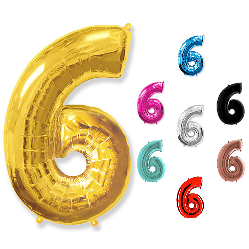 Воздушный шар-цифра с гелием «6» разных цветов