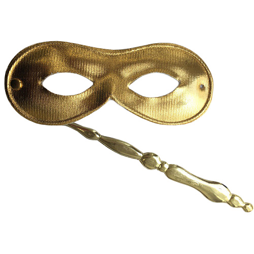 Золотая венецианская маска с ручкой 