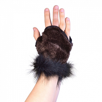 Детские коричневые пушистые перчатки - лапки медведя/быка