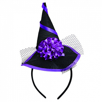 Шляпка ведьмы на ободке с фиолетовым бантом
