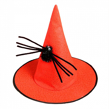 Оранжевая шляпа ведьмы с пауком