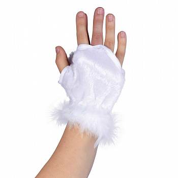 Детские белые пушистые перчатки - лапки зайки/кошечки