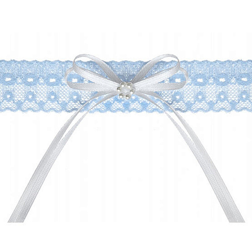 Голубая кружевная подвязка с белой лентой и украшением