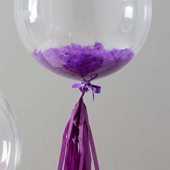 Прозрачный шар-бабл с перьями и гелием (60 см) - 1 шт. 