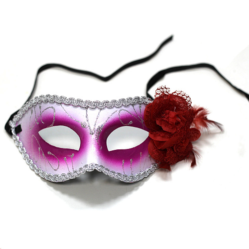 Розовая венецианская маска с цветком «Коломбина» 