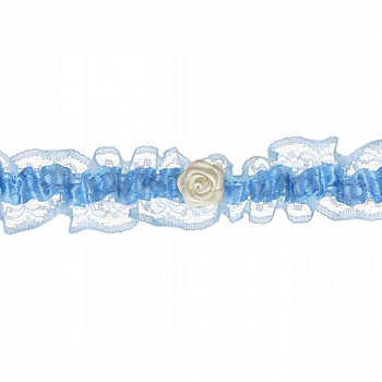 Голубая кружевная подвязка с кремовой розочкой