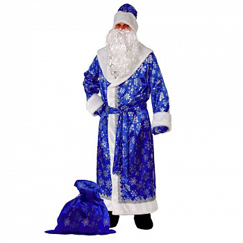 Синий костюм Деда Мороза со снежинками