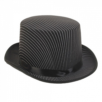 Шляпа цилиндр чёрный в полоску