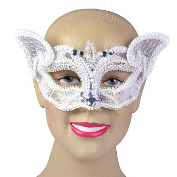 Белая венецианская маска «Кошечка» 