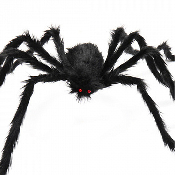 Большой паук чёрный мохнатый - украшение на Хэллоуин