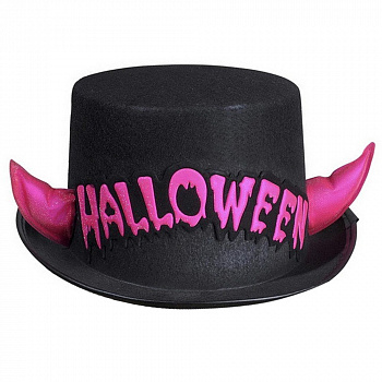 Шляпа Цилиндр Halloween с розовыми рожками